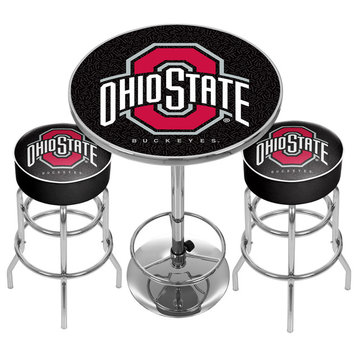 Ohio State University Black Game Room Combo, 2 Bar Stools and Table