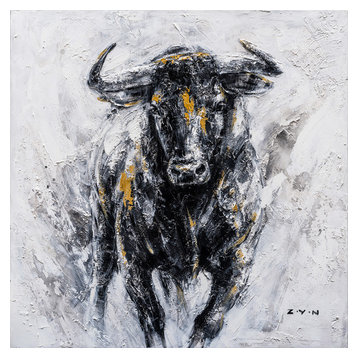 "Fearless Bull Hand Painted" Canvas Artwork, 40"x40"