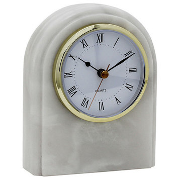 Polaris Marble Desk Clock, Pearl White