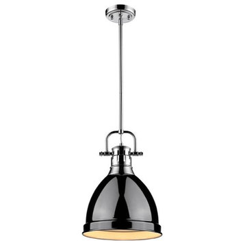 Duncan Small Pendant with Rod in Chrome with a Black Shade