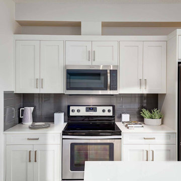 Small Transitional Kitchen in Bright White colour