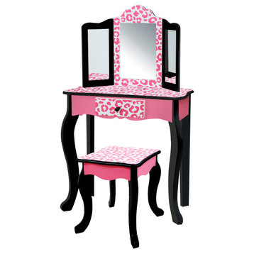Kids Vanity Table Set Makeup Desk Pink/Black