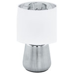 EGLO - Manalba 1 Table Lamp, Silver, White Exterior With Silver Interior Fabric Shade - Features: