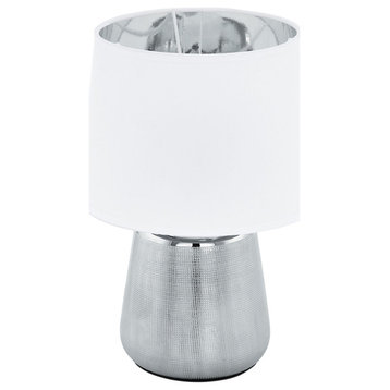Manalba 1 Table Lamp, Silver, White Exterior With Silver Interior Fabric Shade