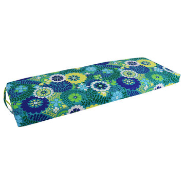 54"X19" Patterned Outdoor Spun Polyester Bench Cushion, Luxury Azure