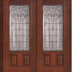 Prehung Double Door 80 Fiberglass Palacio 2 Panel 3/4 Lite Glass - Front Doors
