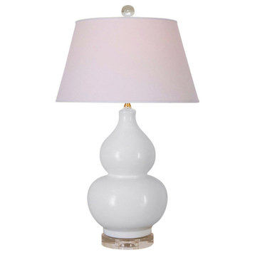 Beautiful White Porcelain Gourd Vase Table Lamp 30"
