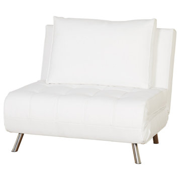 Versatile Sleeper Chair, Chrome Legs and Tufted Seat With Matching Pillow, White
