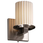 Justice Design Group - Limoges Dakota Wall Sconce, Cylinder With Flat Rim With Pleats Shade - Limoges - Dakota Wall Sconce - Cylinder with Flat Rim - Brushed Nickel Finish with Pleats Shade - Incandescent