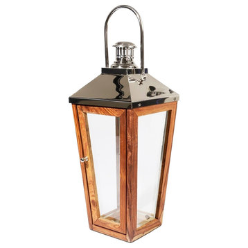 28.5" Beach Day Stainless Steel and Sheesham Candle Lantern