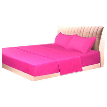 Tache Solid Rose Neon Pink Bed Sheet Set, King