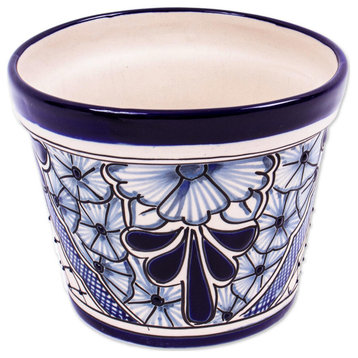Novica Handmade Cobalt Garden Ceramic Flower Pot