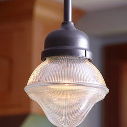 Brass Light Gallery - Baraboo Acorn Holophane Pendant Close Up - Lighting