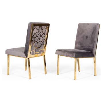 Modrest Reba Modern Gray Velvet and Gold Dining Chair, Set of 2