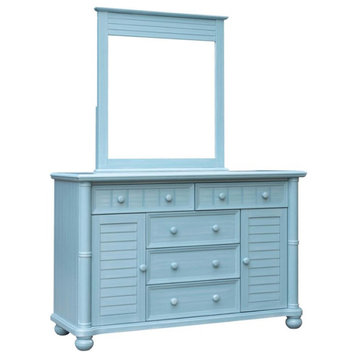 Sunset Trading Cool Breeze Coastal Wood Dresser and Mirror in Beach Blue