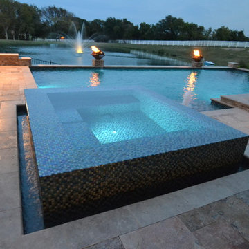 Bartonville Contemporary Pool with Vanishing Edge Spa