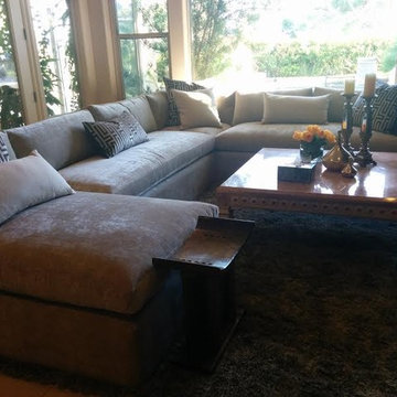 Sectional sofa with chaise lounge and accent pillows