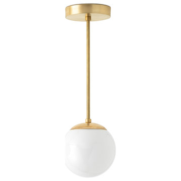 Mid Century Modern, 6 Inch Globe Pendant Light, Raw Brass