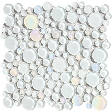 12"x12" Glass Mosaic Tile, Bubble Collection, Mist, Mixed Rounds, Set of 5
