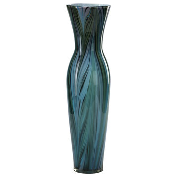 Tall Peacock Feather Vase in Multi Colored Blue