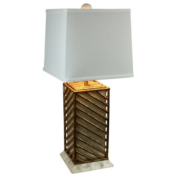 Luxe Capiz Shell Chevron Gold Table Lamp, 26" Ivory White Contemporary