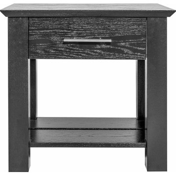 Secret Compartment Nightstand, Shaker, Type 2, Black Oak, With Drawer Handle