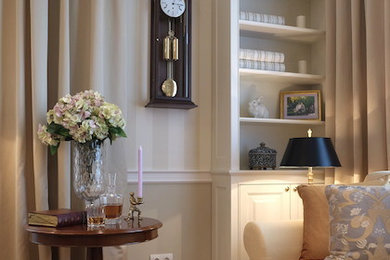 Living room - mid-sized traditional medium tone wood floor living room idea in Other