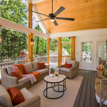 Screened porch with dramatic ceiling