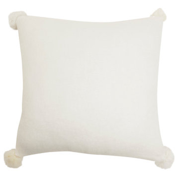 Rabbit Fur Pom Pom Wool Pillow Cover, White