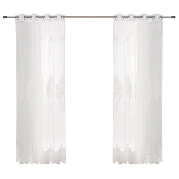 Sheer Damask Grommet Curtains White, 52"w X 84"l