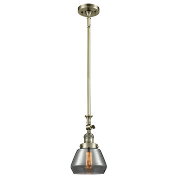 1-Light Fulton 7" Mini Pendant, Antique Brass, Glass: Plated Smoked