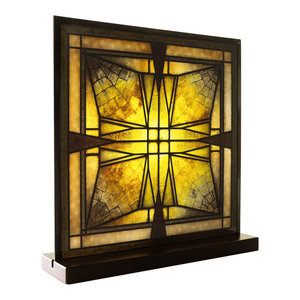Frank Lloyd Wright Saguaro Wood Framed Stained Glass Midcentury