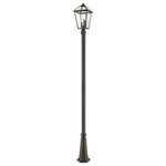 Z-Lite - Talbot 3 Light Outdoor Post Mounted Fixture in Rubbed Bronze - Illuminate an exterior front or back walkway with a classic fixture reflecting a charming village theme. Made from Rubbed Oil metal and seedy glass panels this three-light outdoor post mounted fixture delivers a charming upgrade with industrial-inspired attitude.andnbsp