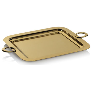 Ollie Gold Polished Brass Serving Tray, 18" x 13"
