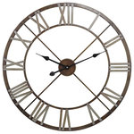Sterling Industries - Open Centre Iron Wall Clock, Gray/Bronze - This wall clock features an open center with Roman numerals in relief around the edge allowing the background color of the wall behind to show through.