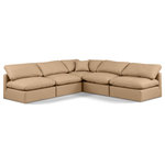 Meridian Furniture - Indulge Upholstered Modular L-Shaped Sectional, Tan, 5-Piece: 4 Armless Chair, 1 Corner Chair, Fiber Stuffed Vegan Leather - Experience ultimate comfort and style with our tan vegan leather Indulge Sectional. The luxurious vegan leather will elevate the aesthetic of any room. This sofa provides ample space for you to relax while its modular build offers the option of unlimited configurations. Whether you're looking to add a stylish element to your living room or a comfortable seating option to your bedroom, this sofa is the perfect choice.