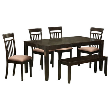 6-Piece Kitchen Table Set, Bench, Table With Leaf and 4 Dining Chairs Plus