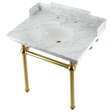 Kingston Brass LMS3030MB7 30" Carrara Marble Console Sink, Legs