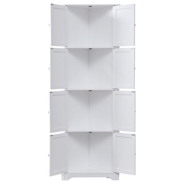 Burnham White Wood Corner Kitchen Pantry Storage Cabinet with 4 Interior Shelves