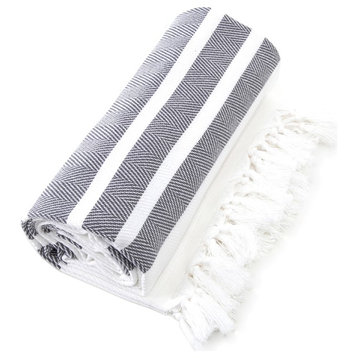 Herringbone Pestemal Towel, Gray and White