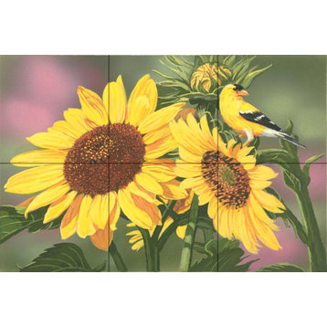Tile Mural Kitchen Backsplash Goldfinch and Sunflowers-WV