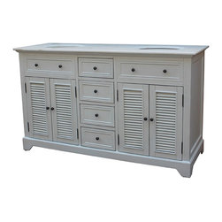 Antique 60 inch Double Sink Bathroom Vanity Cottage White Finish - Bathroom Vanities And Sink Consoles