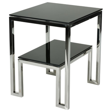 Adina Contemporary Two Tier Black Glass End Table