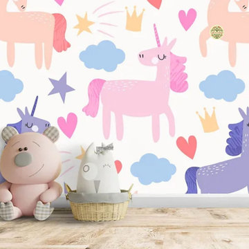 Girls Room Unicorn Wallpaper in Pastel Shades