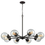 Elk Home - Beckett 8-Light Chandelier, Oil Rubbed Bronze With Clear Glass - Eight light chandelier in oil rubbed bronze with clear glass. Overall hanging height 84 inches, comes with 12 feet of wire and 6 feet of chain. Uses eight 60 watt medium base incandescent bulbs or led equivalent not included.