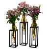 Set of 3 Amphorae Vases on Square Tubing Metal Stands, Amber