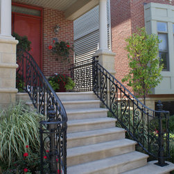 Solid stone stairs with ornamental iron railing - Products