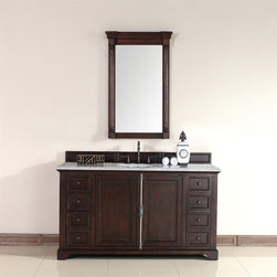 60 inch Bathroom Vanity Sable Finish Carrera White Marble Top - Bathroom Vanities And Sink Consoles