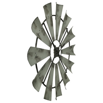 Distressed Grey Rustic 30 inch Metal Windmill Wall Clock