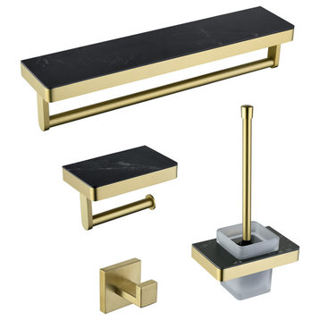 4-Piece Bathroom Accessory Hardware Set, Brushed Gold
